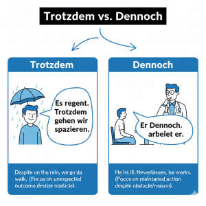 آموزش تفاوت trotzdem و dennoch